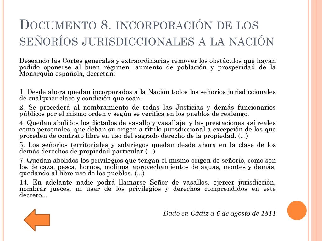 Documento 8. incorporación de los señoríos jurisdiccionales a la nación