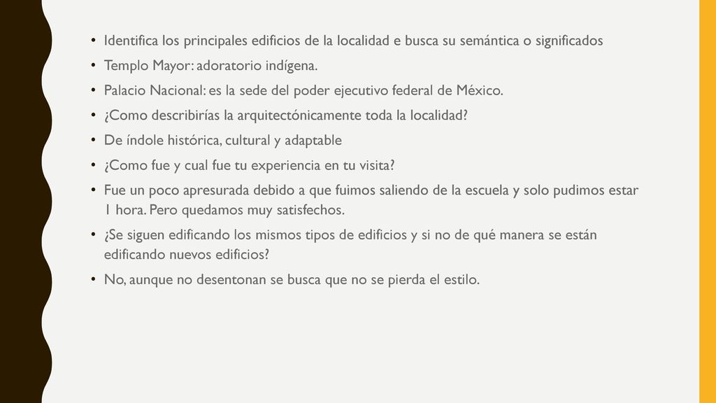 Identifica los principales edificios de la localidad e busca su semántica o significados