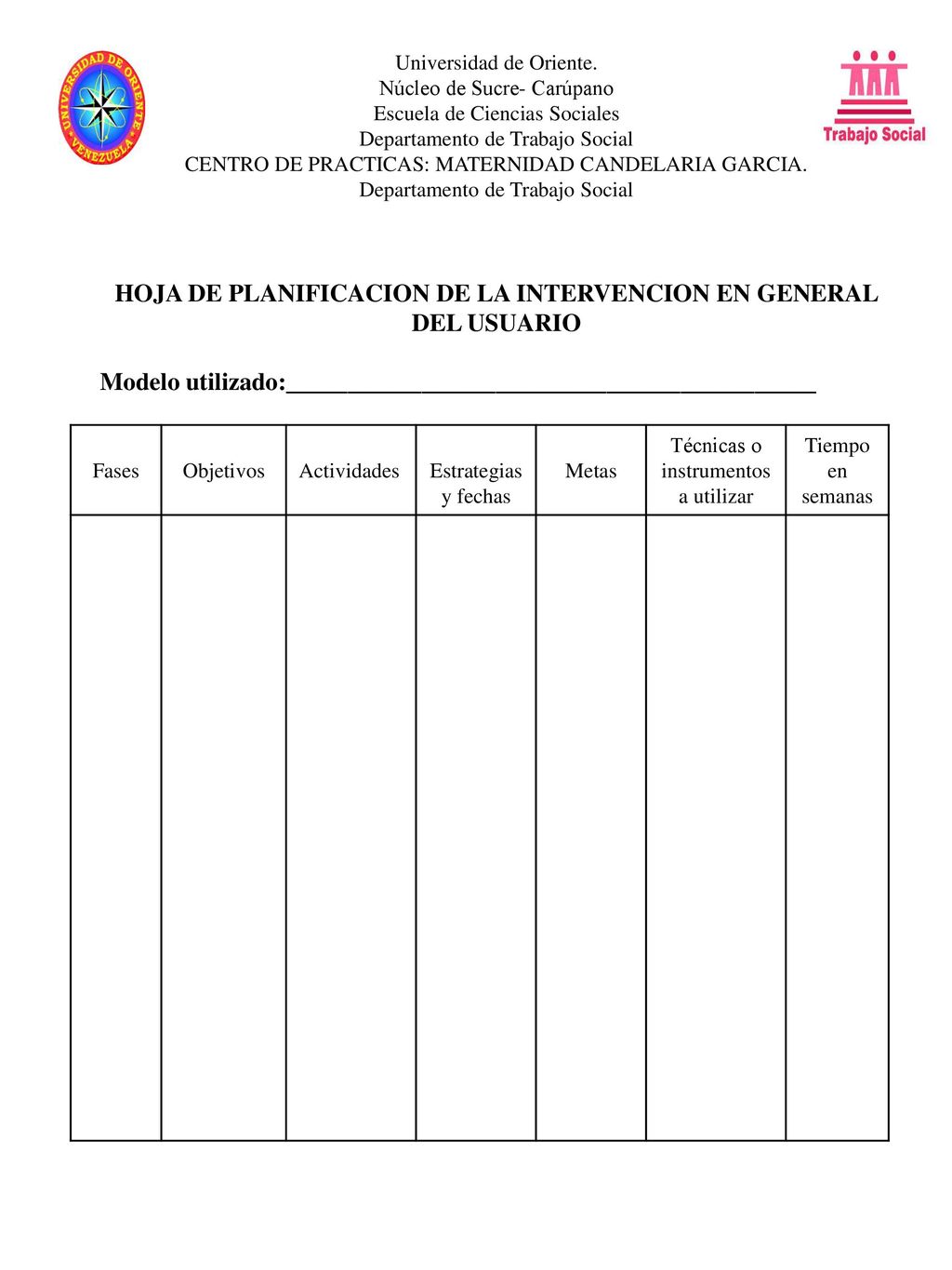 HOJA DE PLANIFICACION DE LA INTERVENCION EN GENERAL DEL USUARIO