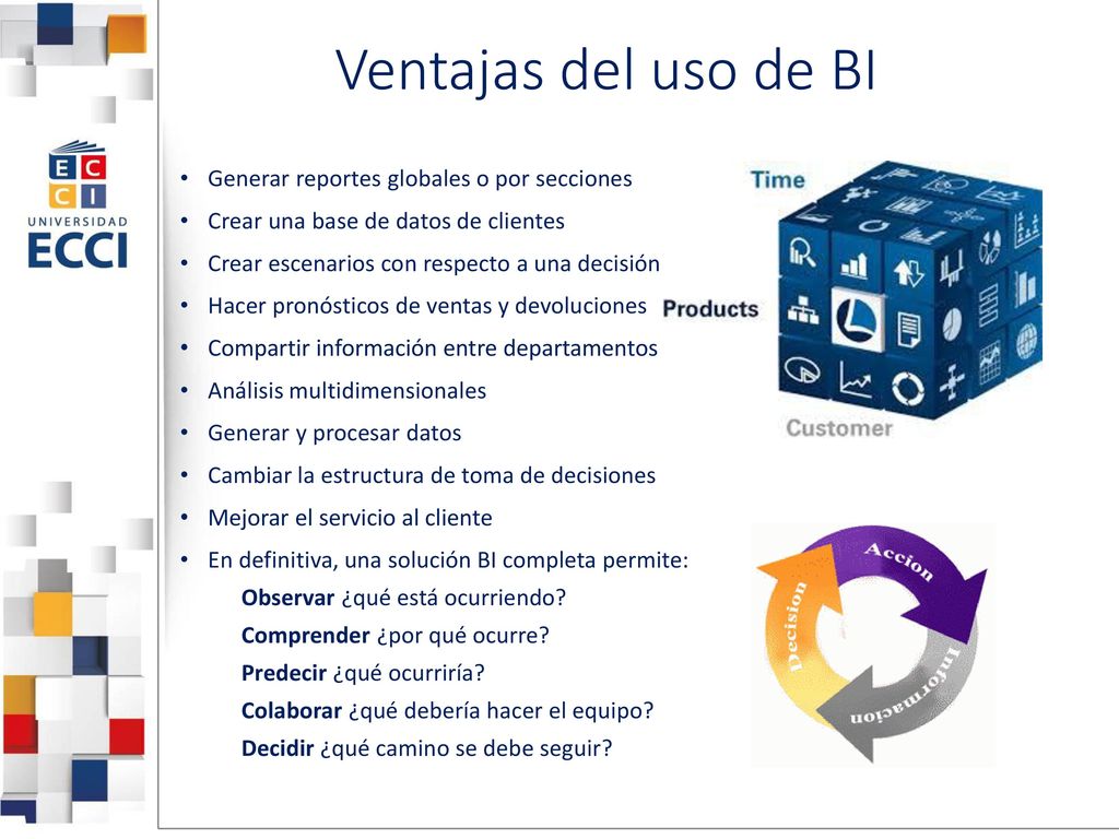 Ventajas del uso de BI Generar reportes globales o por secciones
