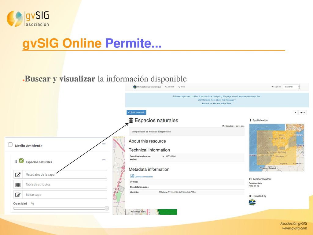 gvSIG Online Permite... Buscar y visualizar la información disponible