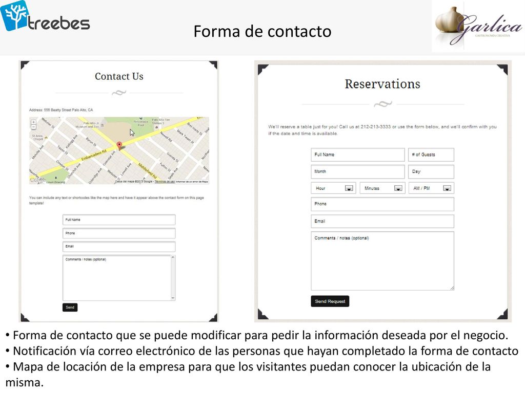 Forma de contacto Forma de contacto que se puede modificar para pedir la información deseada por el negocio.