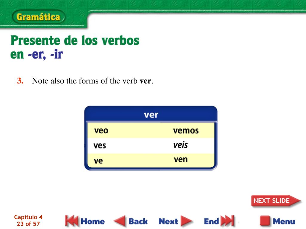 3. Note also the forms of the verb ver.