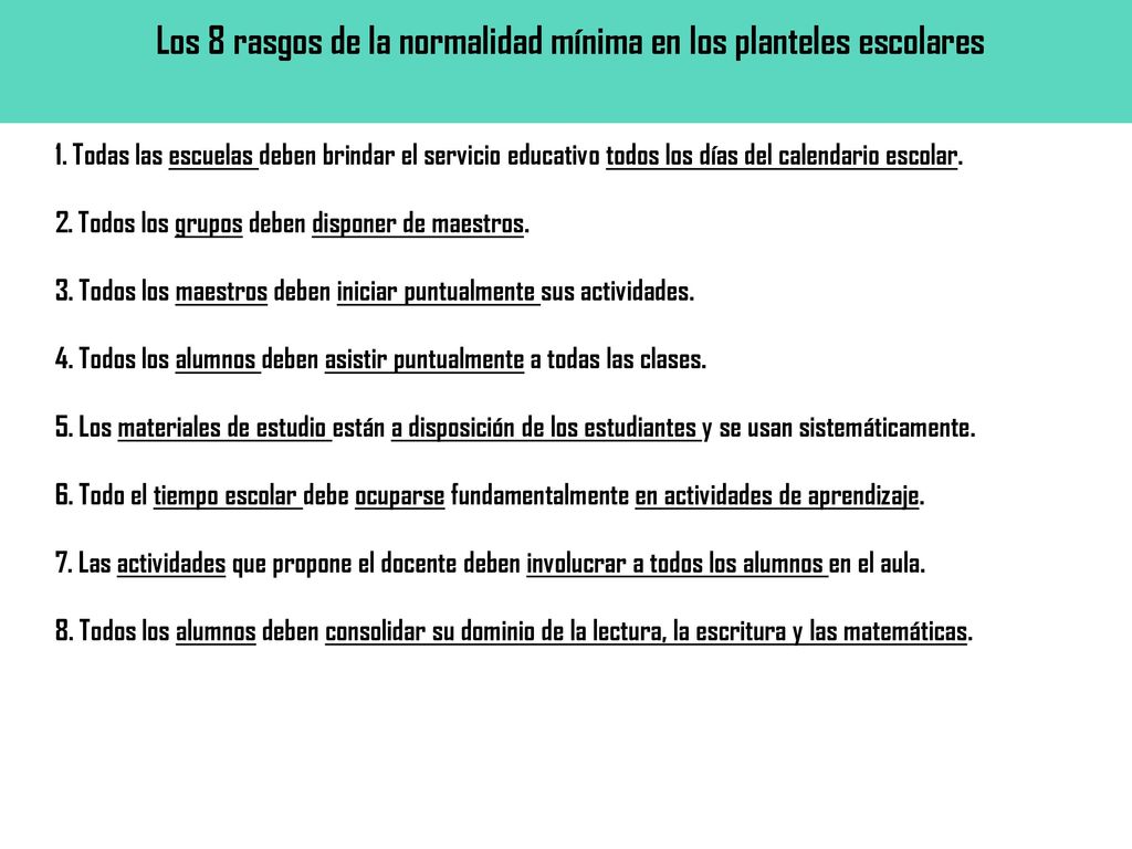 Los 8 rasgos de la normalidad mínima en los planteles escolares