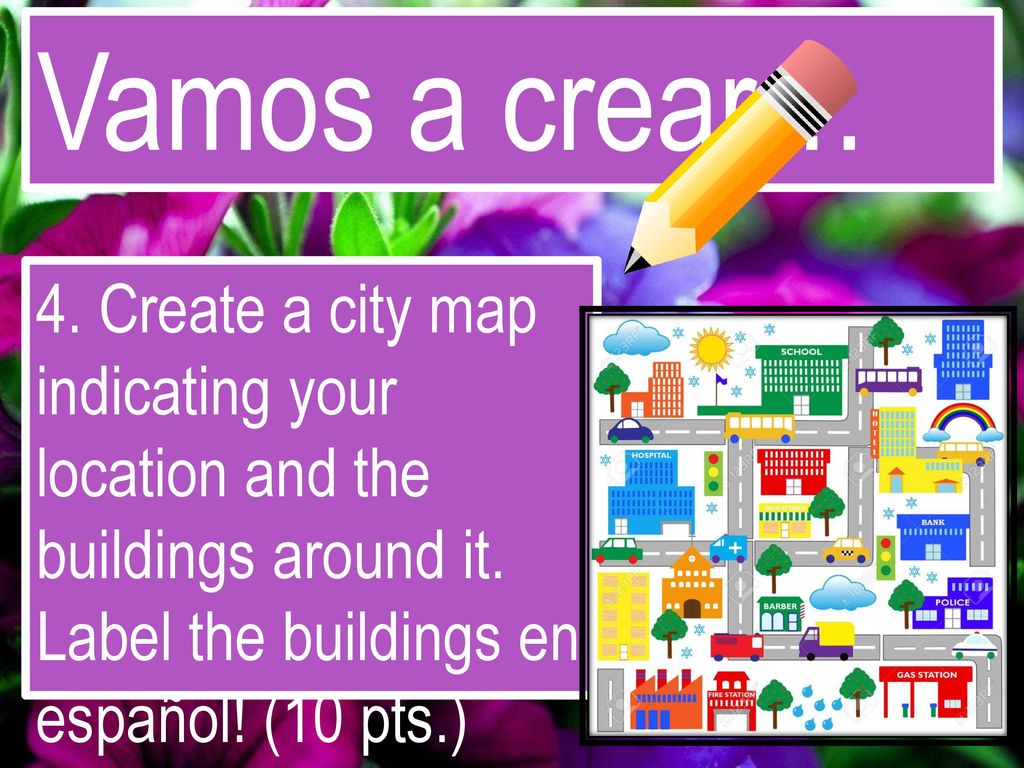 Vamos a crear… 4. Create a city map indicating your location and the buildings around it.