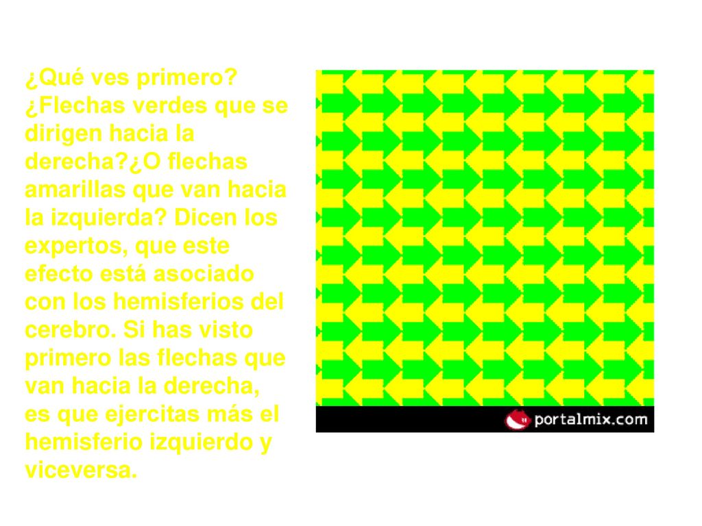 ¿Qué ves primero. ¿Flechas verdes que se dirigen hacia la derecha