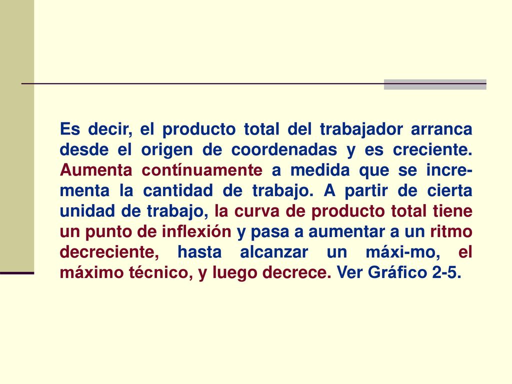 Es decir, el producto total del trabajador arranca desde el origen de coordenadas y es creciente.