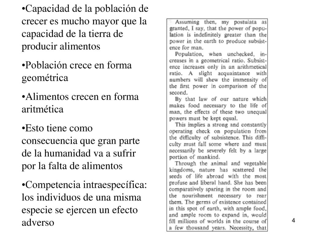 Capacidad de la población de crecer es mucho mayor que la capacidad de la tierra de producir alimentos