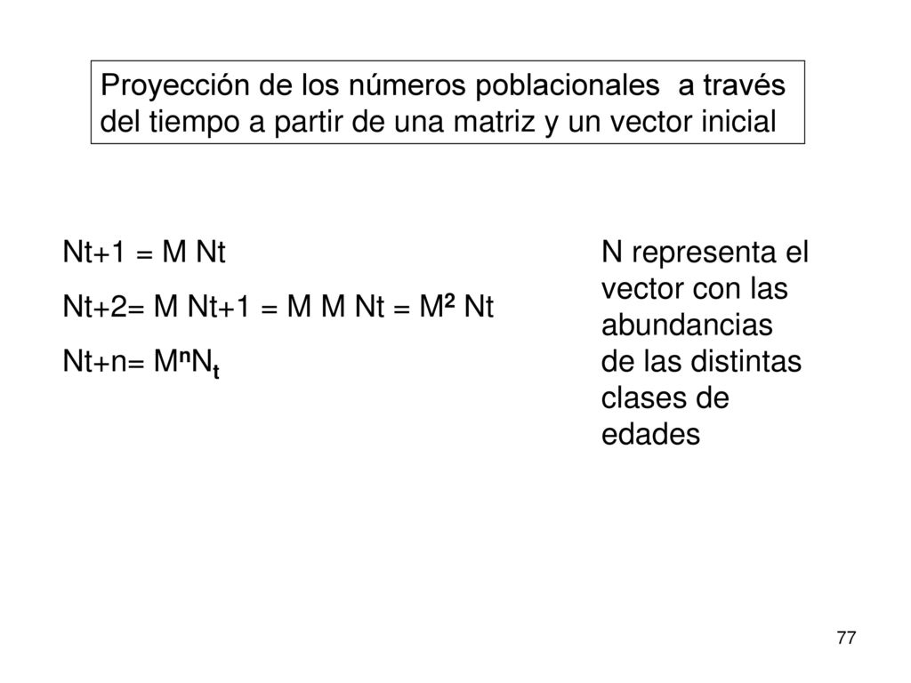 Proyección de los números poblacionales a través del tiempo a partir de una matriz y un vector inicial