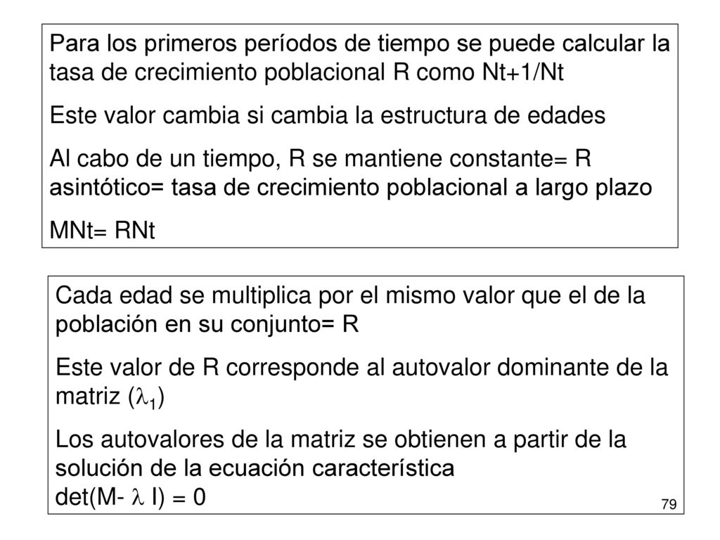 Para los primeros períodos de tiempo se puede calcular la tasa de crecimiento poblacional R como Nt+1/Nt