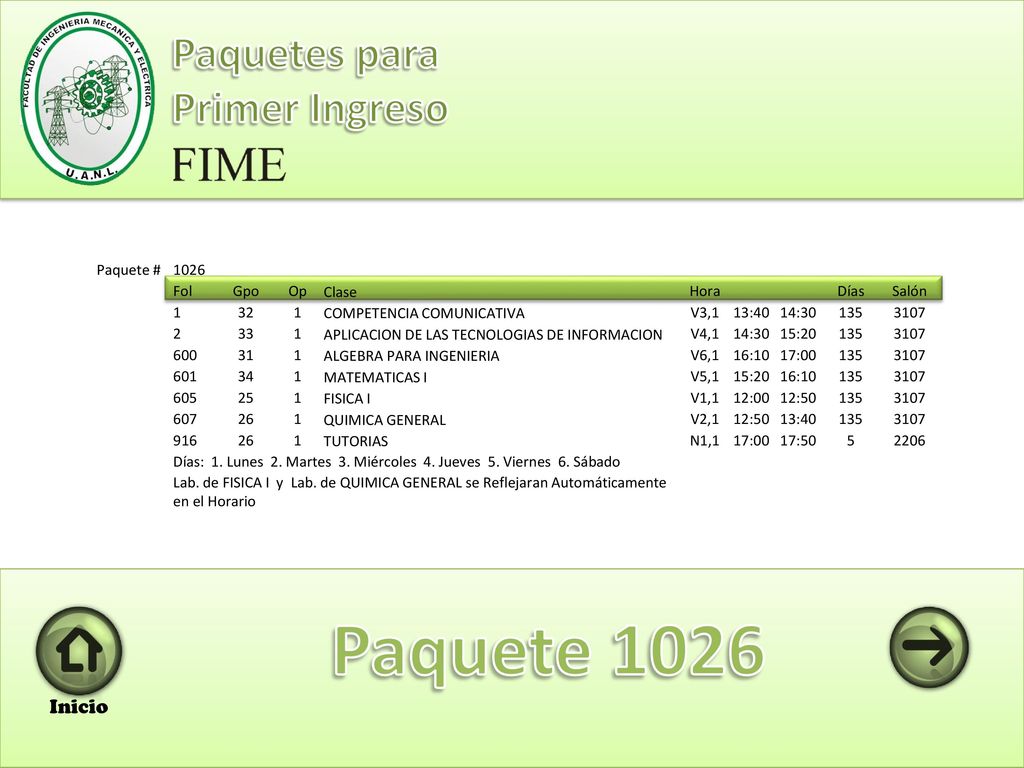 Paquete 1026 Paquetes para Primer Ingreso Inicio Paquete # 1026 Fol