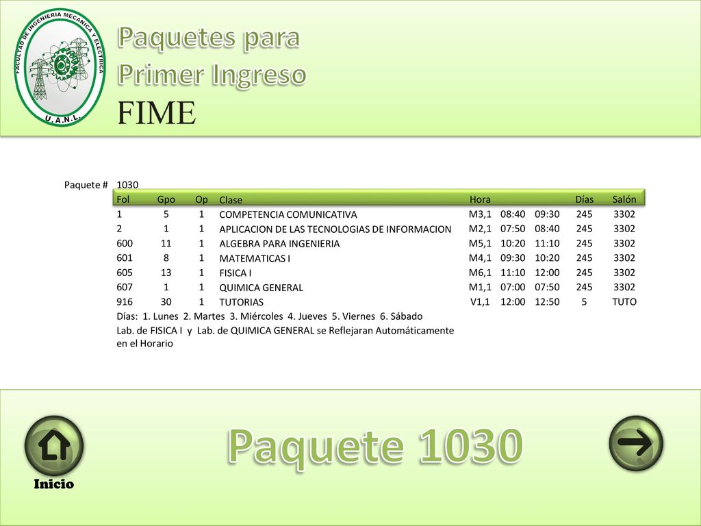 Paquete 1030 Paquetes para Primer Ingreso Inicio Paquete # 1030 Fol