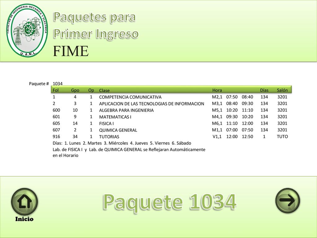 Paquete 1034 Paquetes para Primer Ingreso Inicio Paquete # 1034 Fol