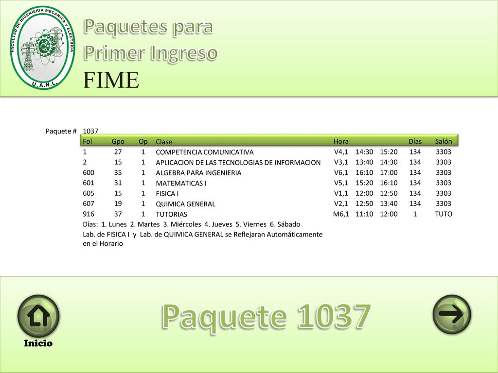 Paquete 1037 Paquetes para Primer Ingreso Inicio Paquete # 1037 Fol