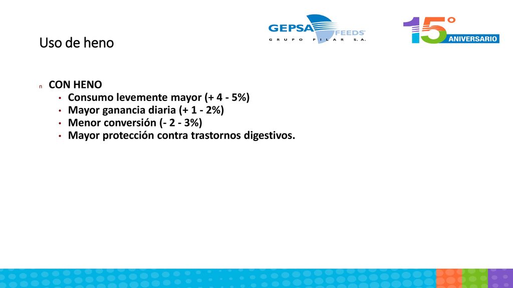 Uso de heno CON HENO Consumo levemente mayor ( %)