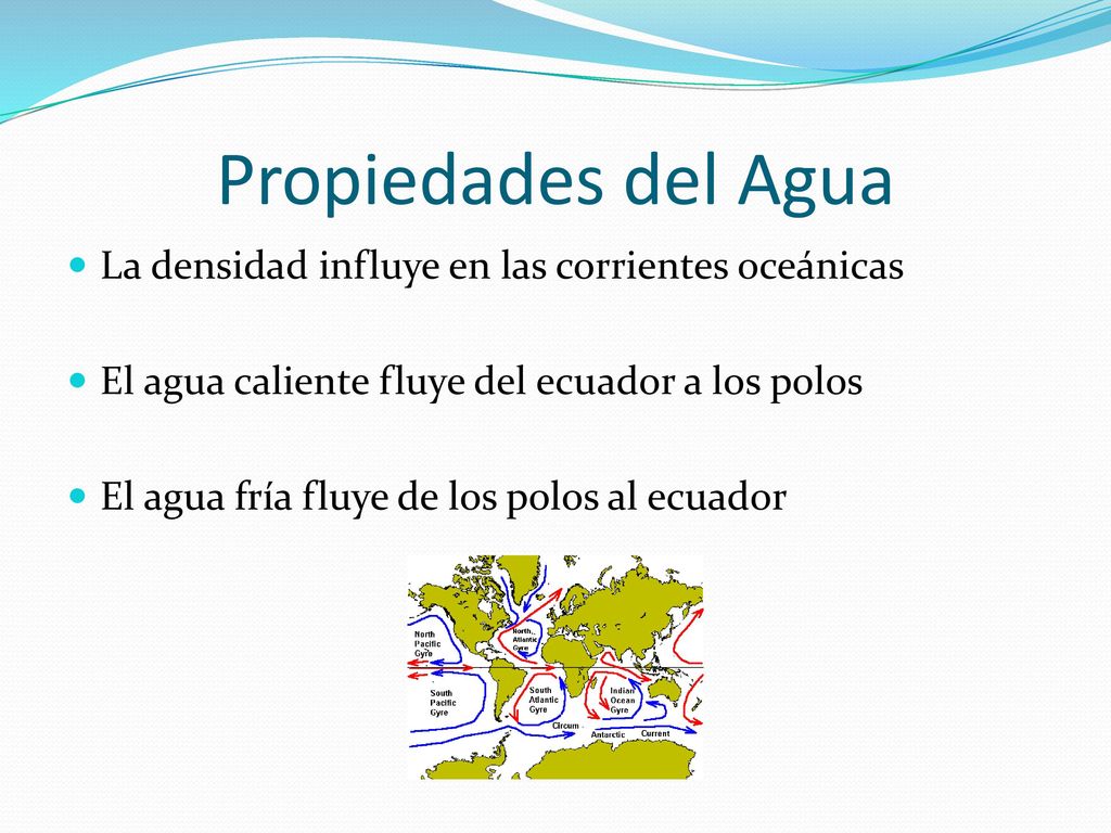 Propiedades del Agua La densidad influye en las corrientes oceánicas