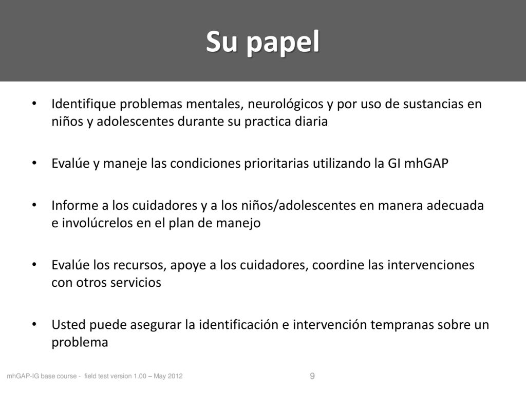 mhGAP-IG base course - field test version 1.00 – May 2012