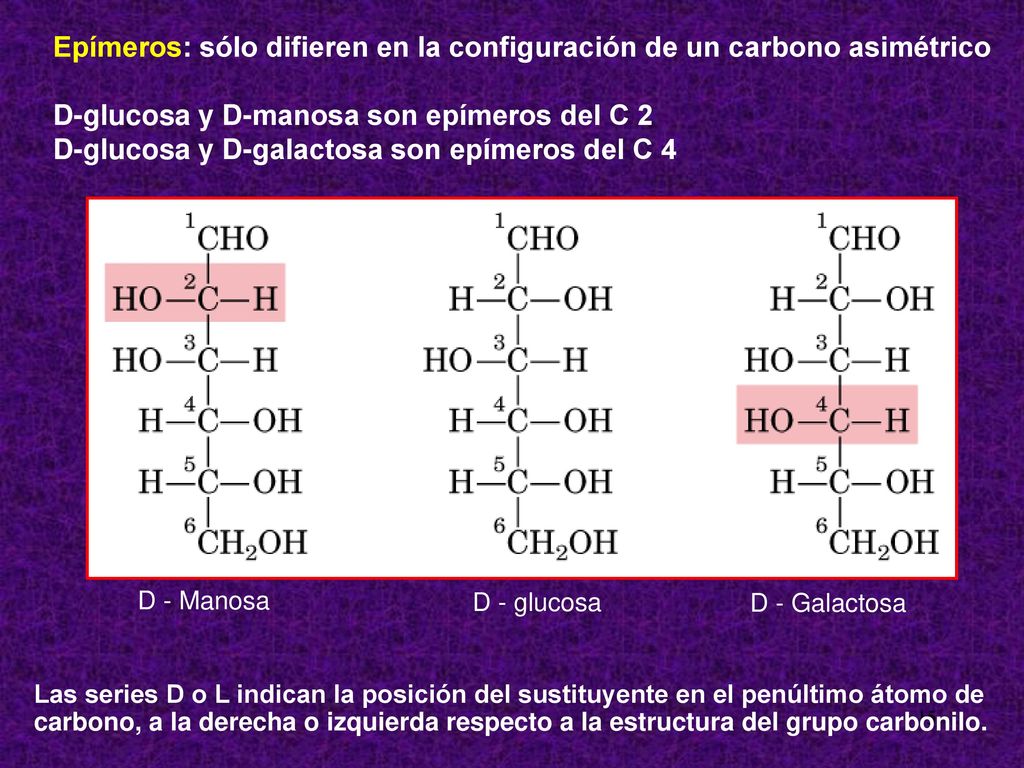 Epímeros: sólo difieren en la configuración de un carbono asimétrico