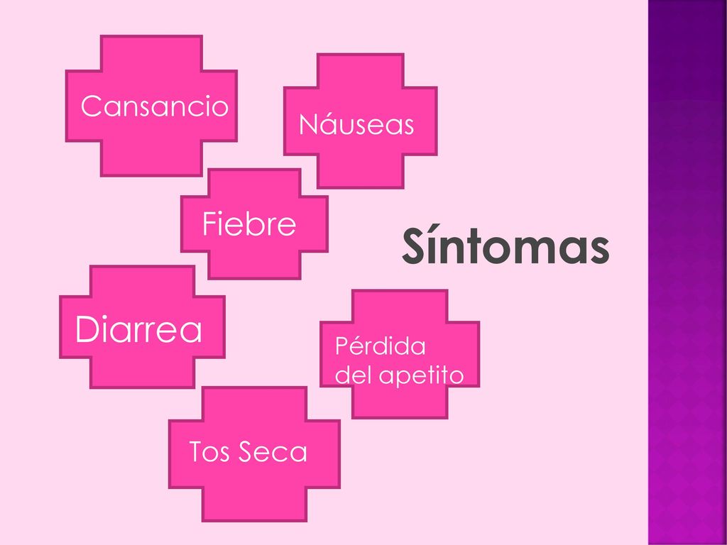 Cansancio Náuseas Fiebre Síntomas Diarrea Pérdida del apetito Tos Seca