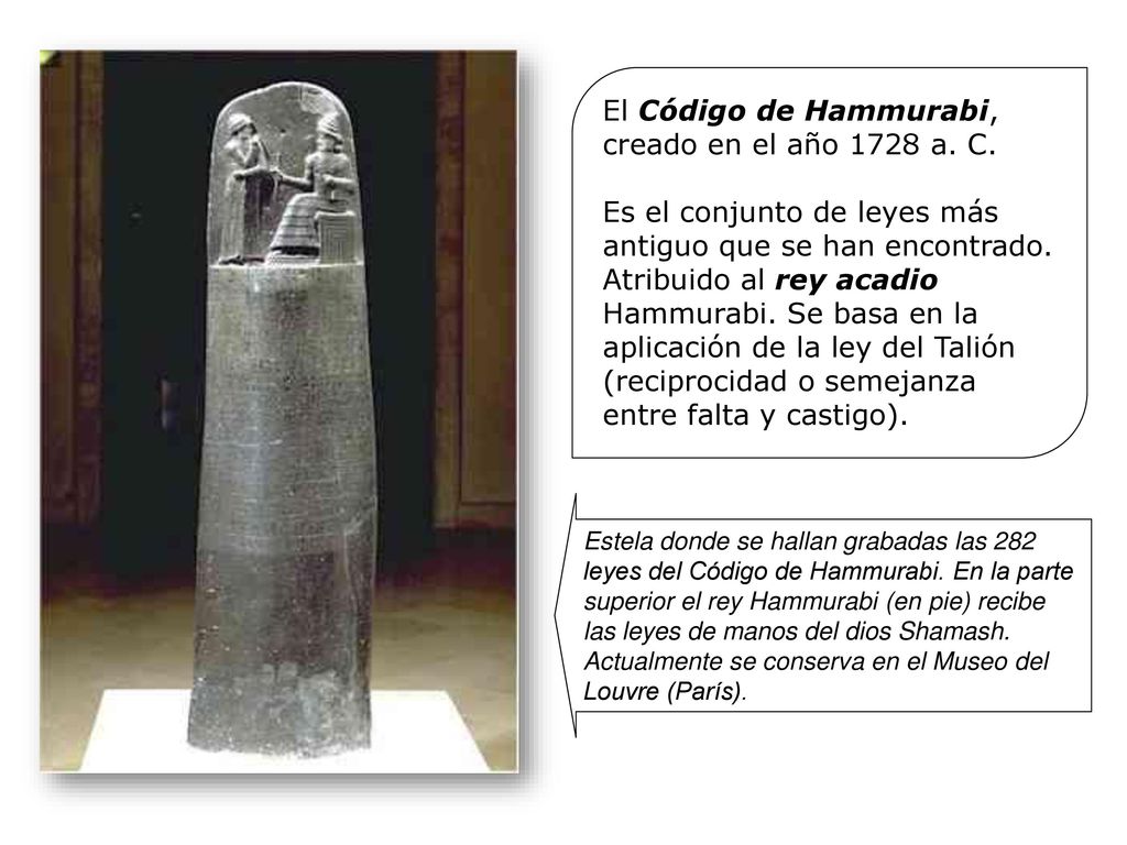 El Código de Hammurabi, creado en el año 1728 a. C.