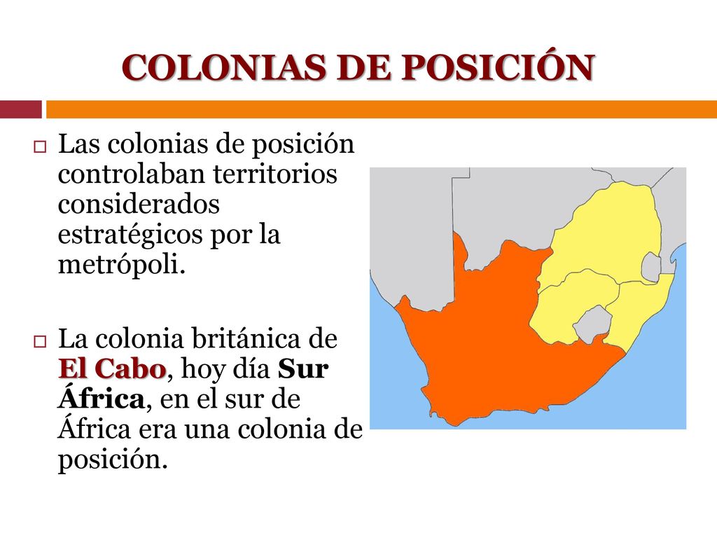COLONIAS DE POSICIÓN Las colonias de posición controlaban territorios considerados estratégicos por la metrópoli.
