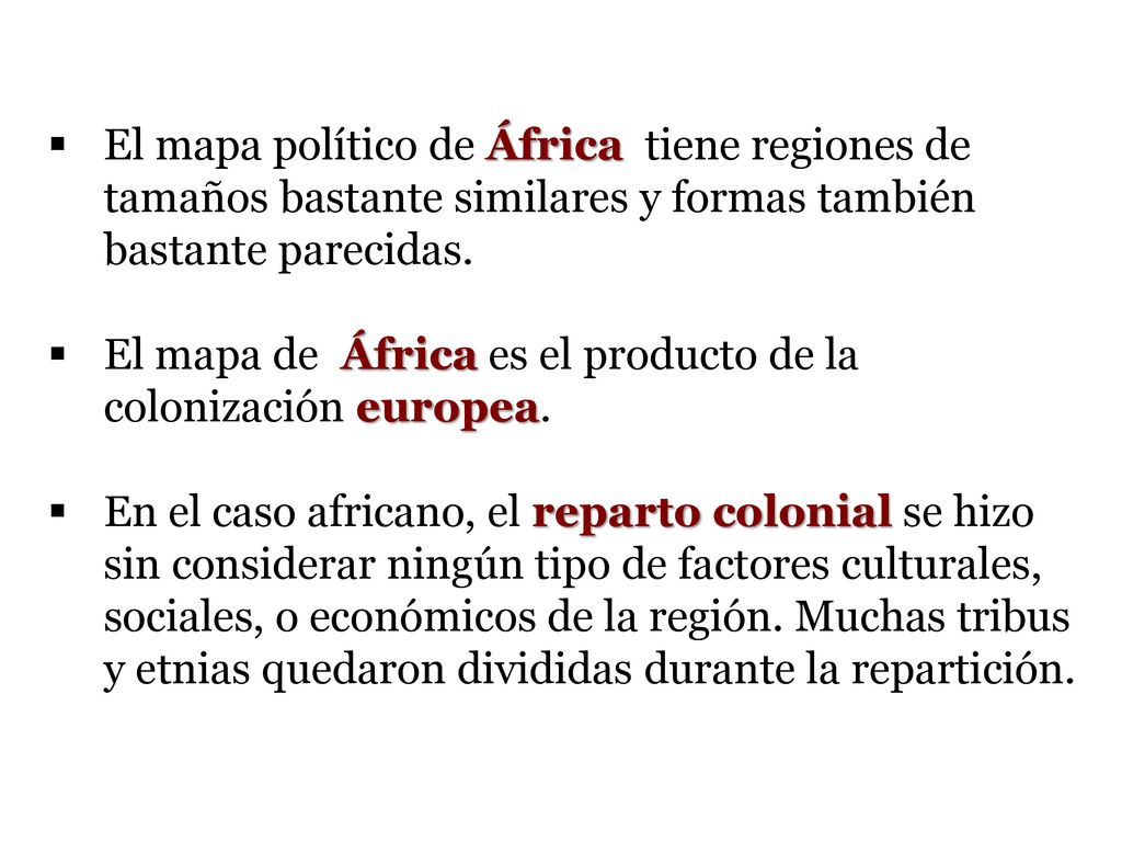 El mapa político de África tiene regiones de tamaños bastante similares y formas también bastante parecidas.