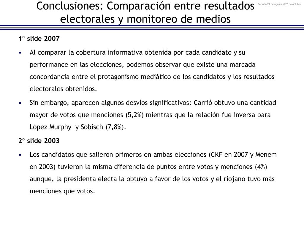 Conclusiones: Comparación entre resultados electorales y monitoreo de medios