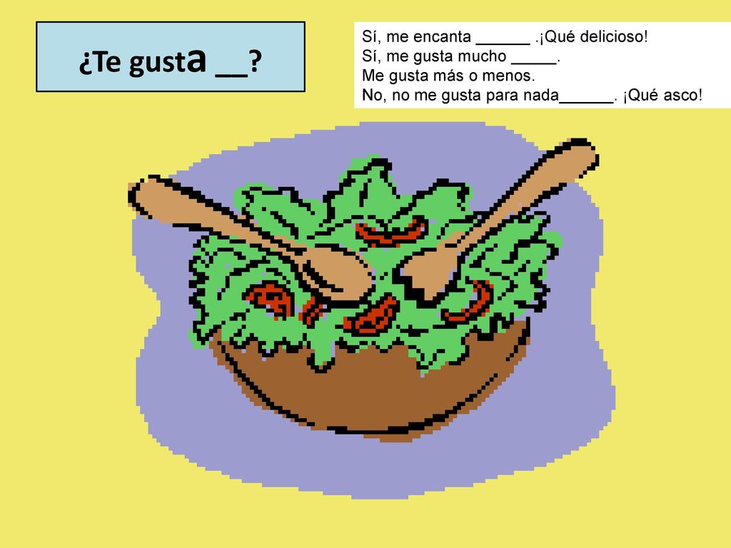 ¿Te gusta __ Sí, me encanta ______ .¡Qué delicioso!