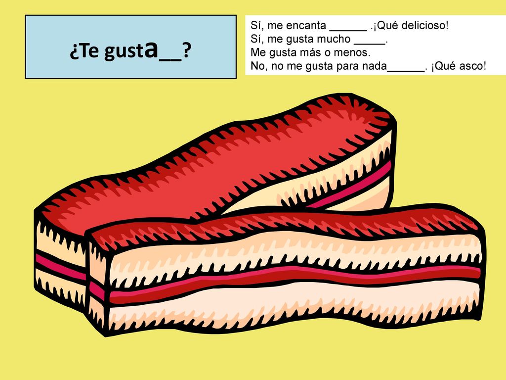 ¿Te gusta__ Sí, me encanta ______ .¡Qué delicioso!