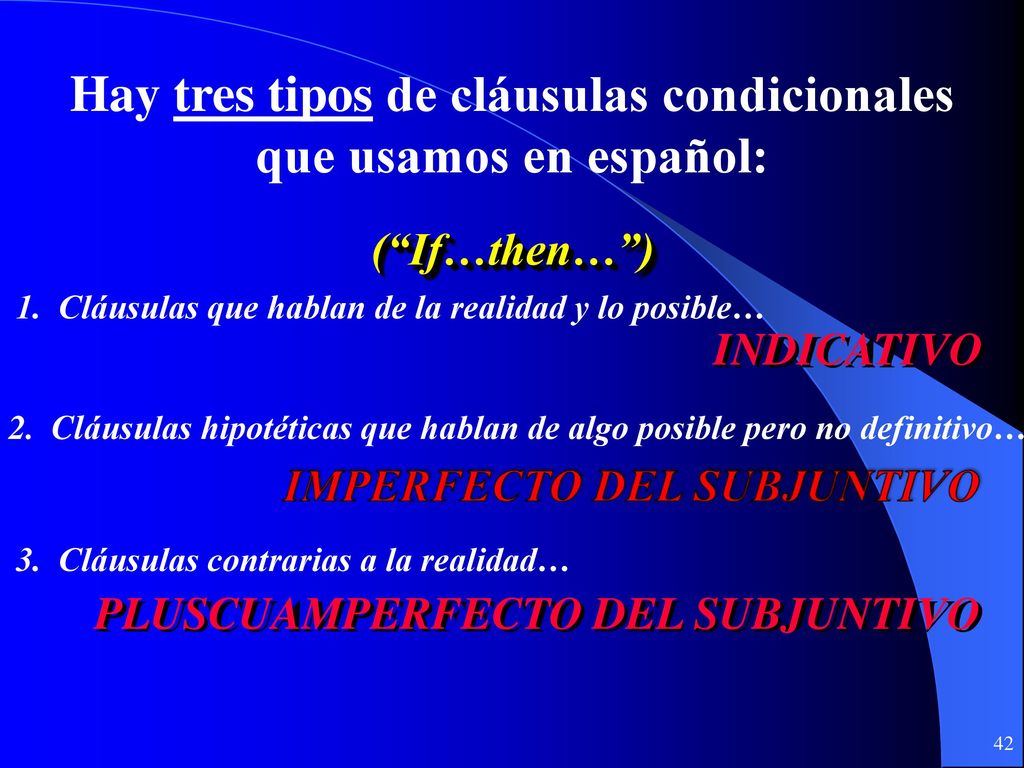 Hay tres tipos de cláusulas condicionales que usamos en español: