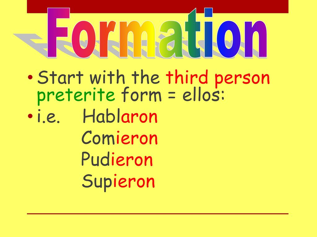Start with the third person preterite form = ellos: i.e. Hablaron