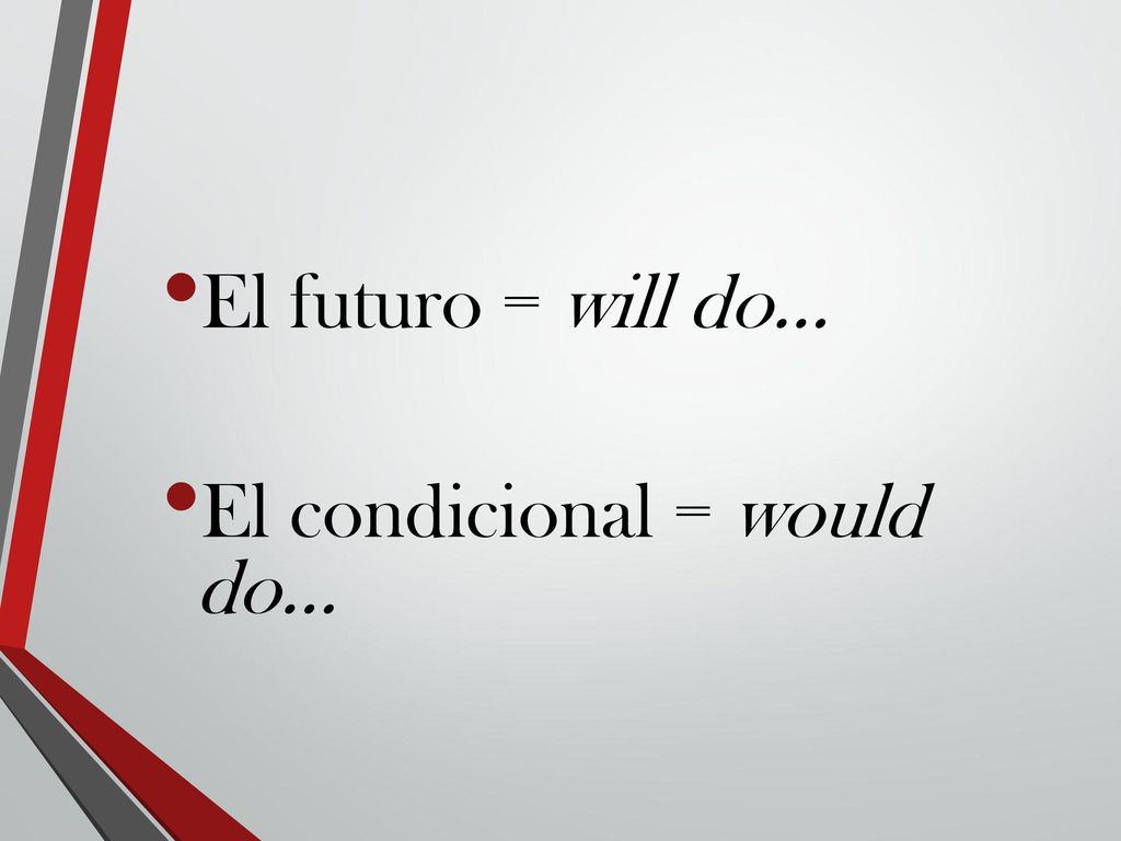 El futuro = will do… El condicional = would do…