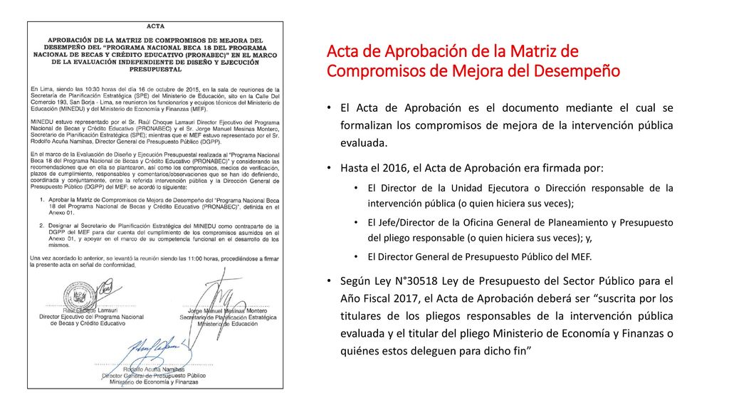 Acta de Aprobación de la Matriz de Compromisos de Mejora del Desempeño
