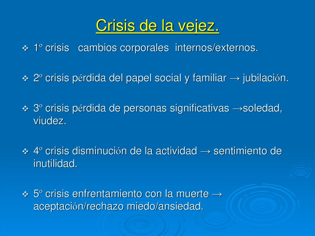 Crisis de la vejez. 1º crisis cambios corporales internos/externos.
