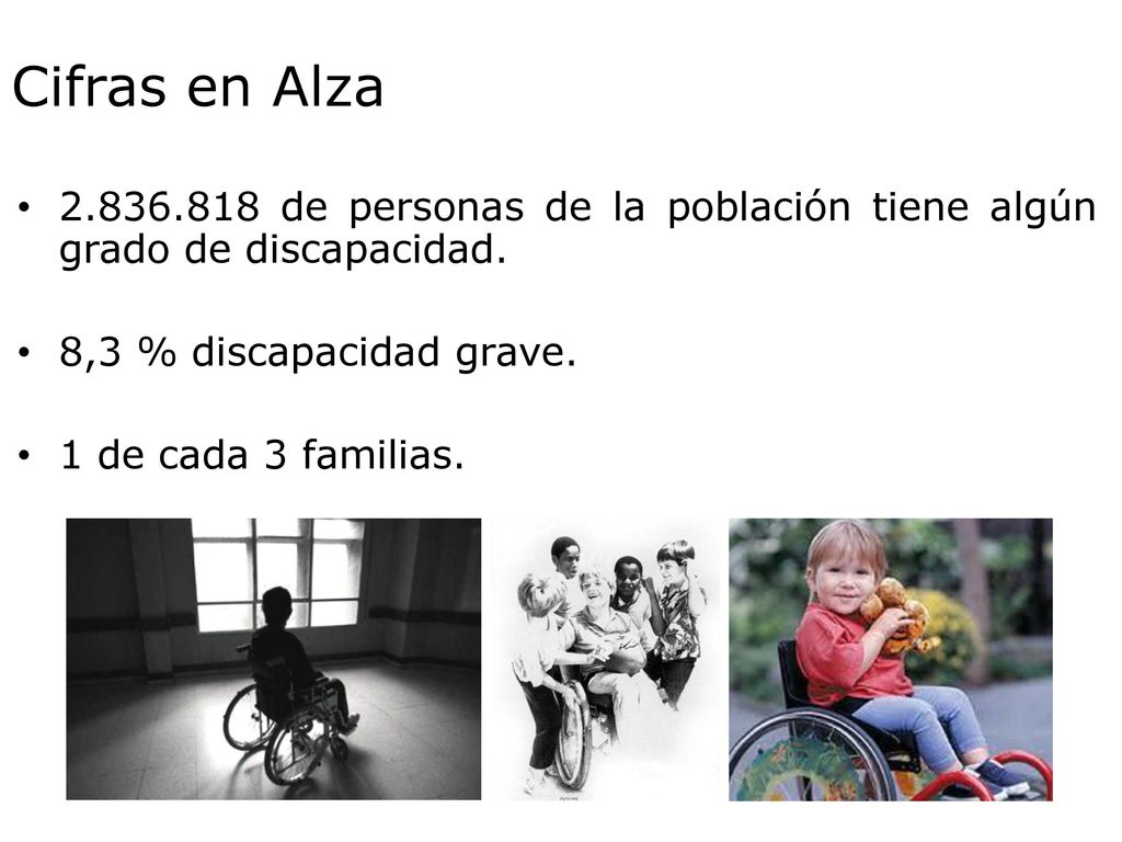 Cifras en Alza de personas de la población tiene algún grado de discapacidad. 8,3 % discapacidad grave.