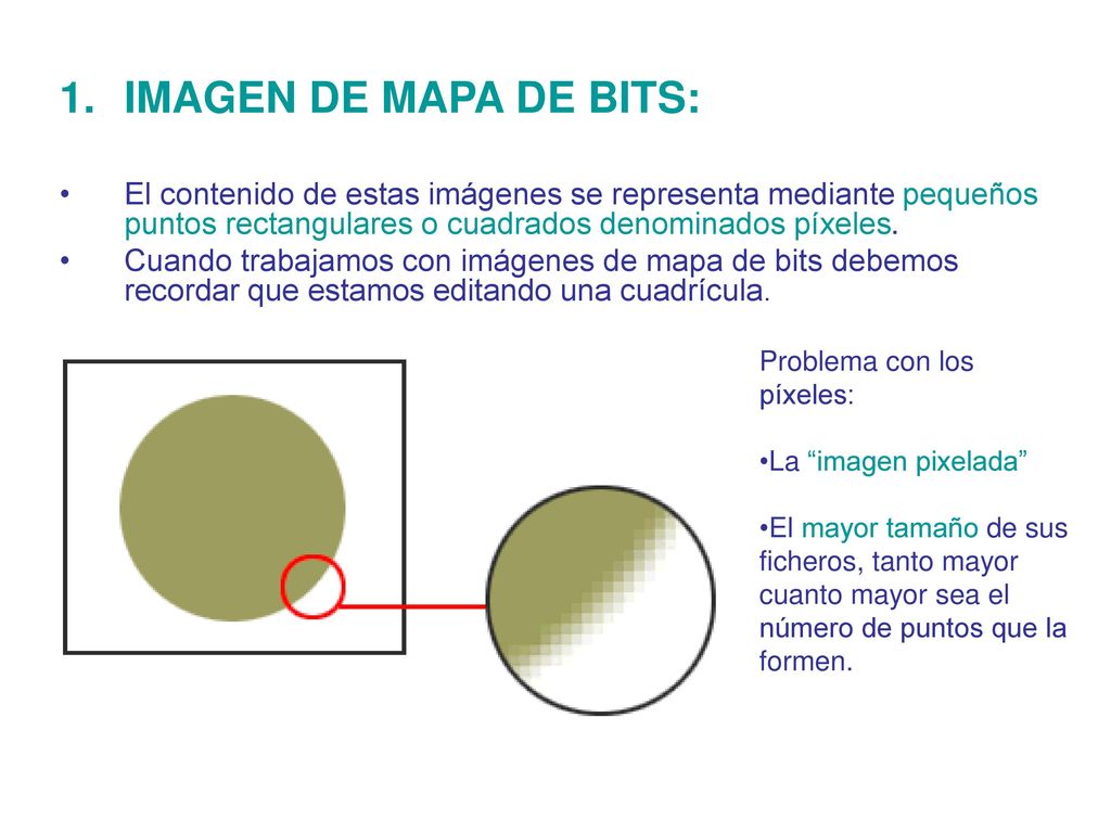 IMAGEN DE MAPA DE BITS: El contenido de estas imágenes se representa mediante pequeños puntos rectangulares o cuadrados denominados píxeles.