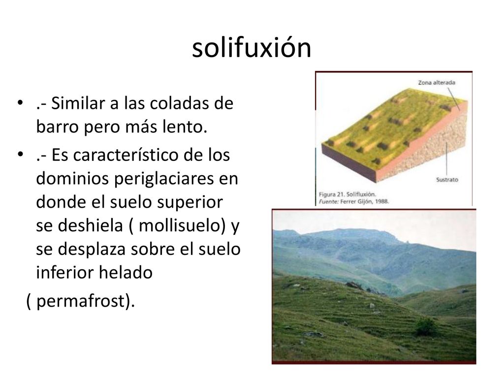 solifuxión .- Similar a las coladas de barro pero más lento.