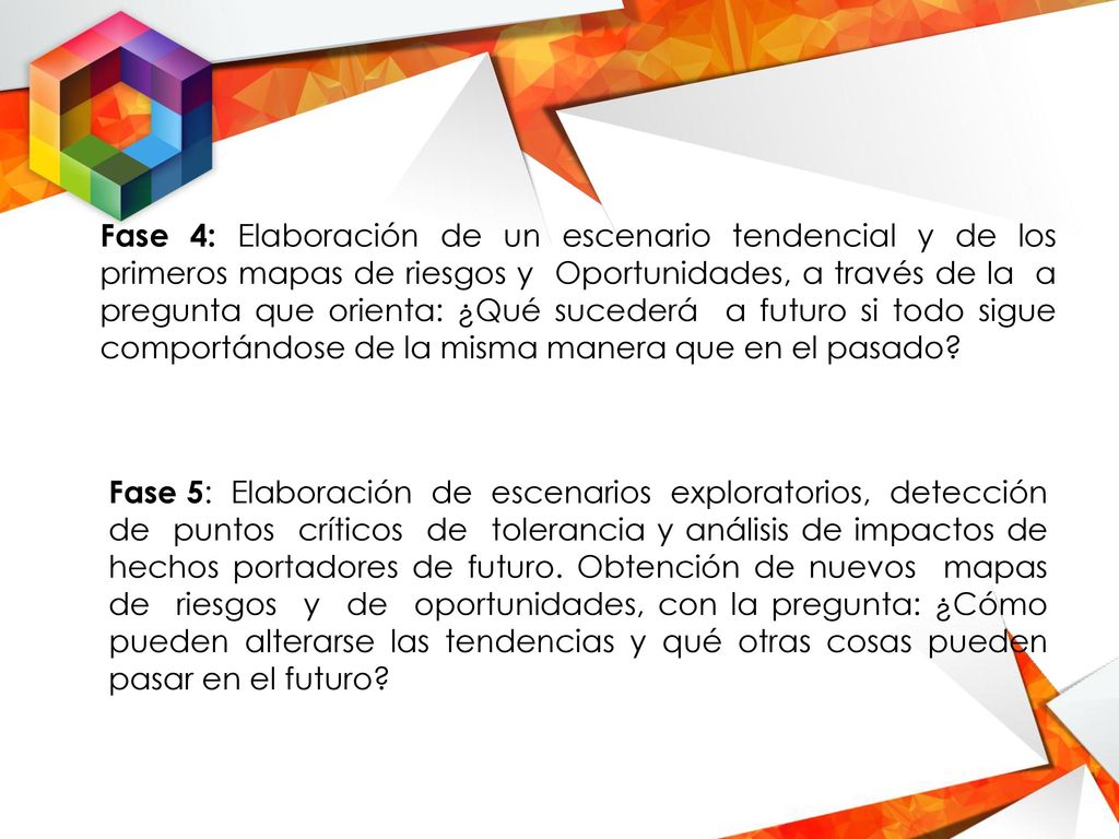 Fase 4: Elaboración de un escenario tendencial y de los primeros mapas de riesgos y Oportunidades, a través de la a pregunta que orienta: ¿Qué sucederá a futuro si todo sigue comportándose de la misma manera que en el pasado
