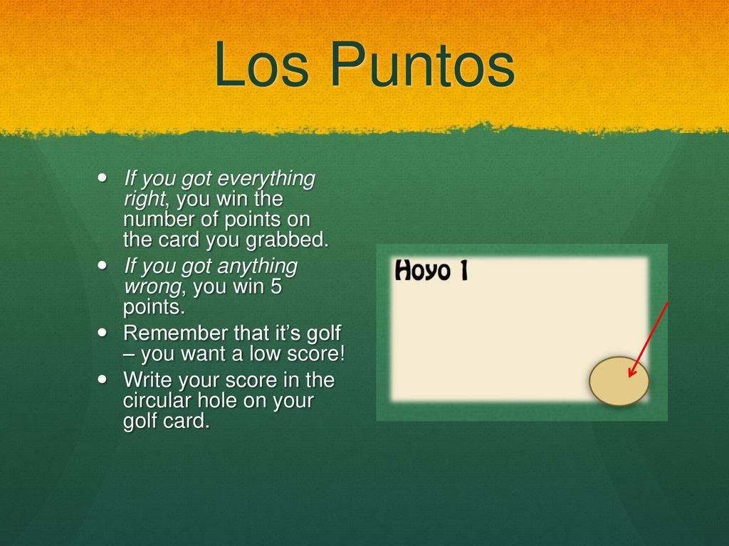 Los Puntos If you got everything right, you win the number of points on the card you grabbed. If you got anything wrong, you win 5 points.