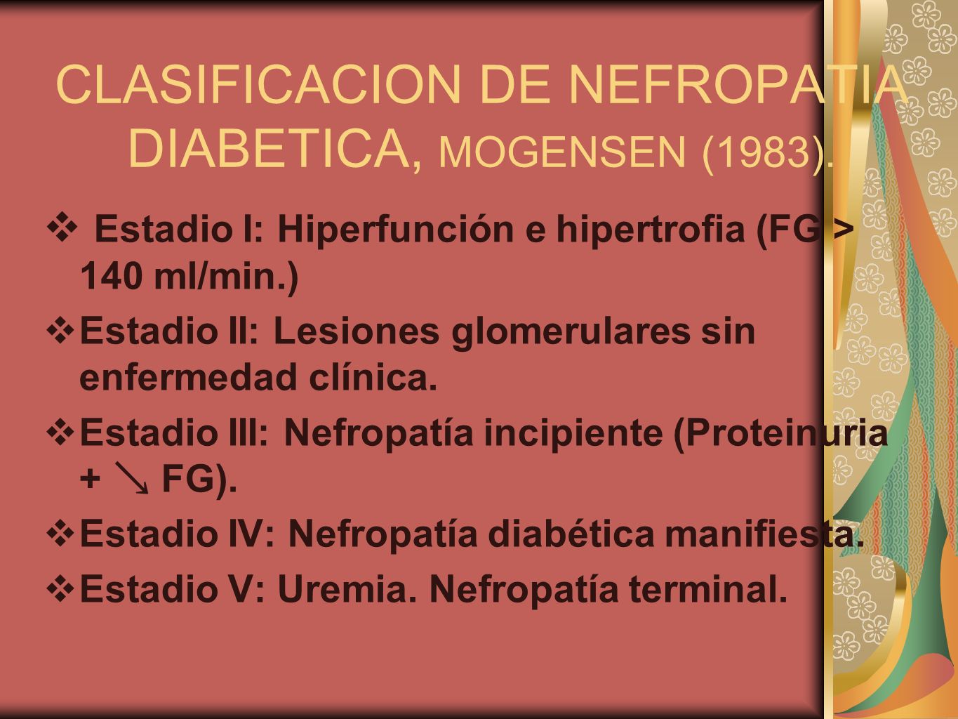 nefropatía diabética clasificación)