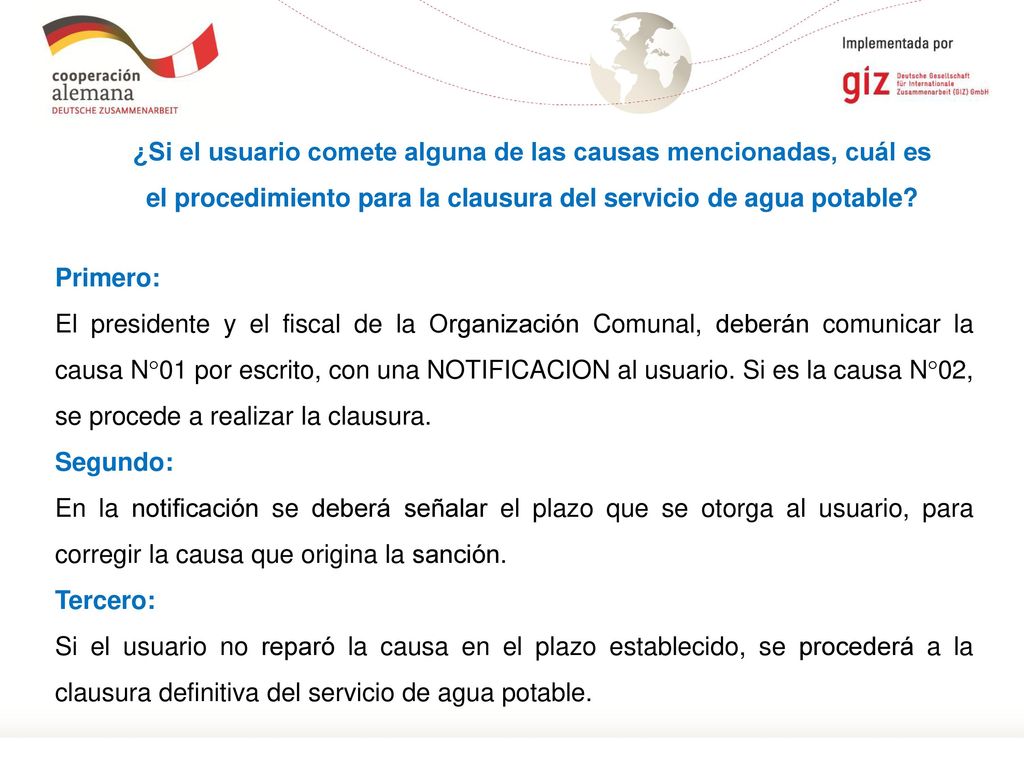 ¿Si el usuario comete alguna de las causas mencionadas, cuál es el procedimiento para la clausura del servicio de agua potable