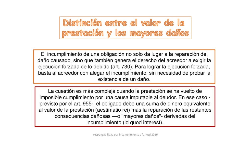Distinción entre el valor de la prestación y los mayores daños