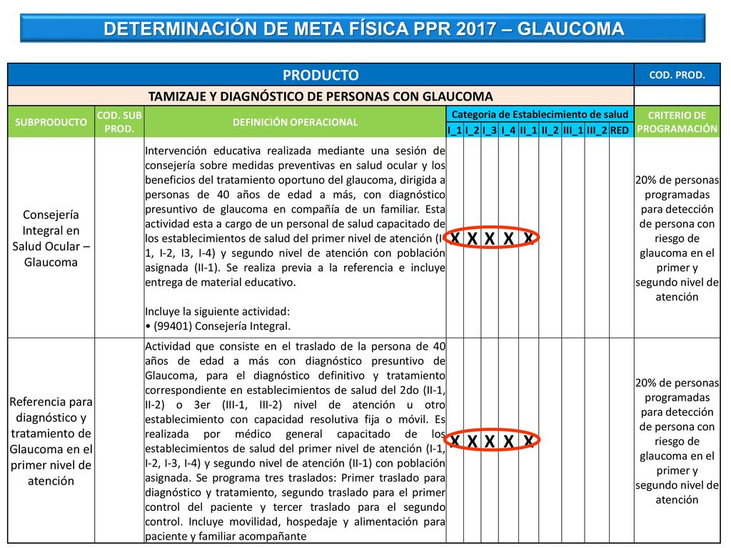 X DETERMINACIÓN DE META FÍSICA PPR 2017 – GLAUCOMA PRODUCTO