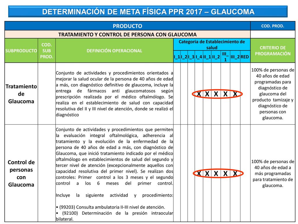 X DETERMINACIÓN DE META FÍSICA PPR 2017 – GLAUCOMA PRODUCTO