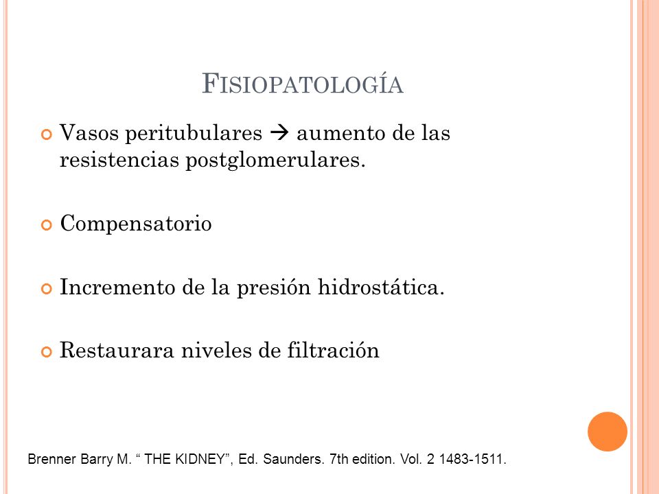Fisiopatología Vasos peritubulares  aumento de las resistencias postglomerulares. Compensatorio.