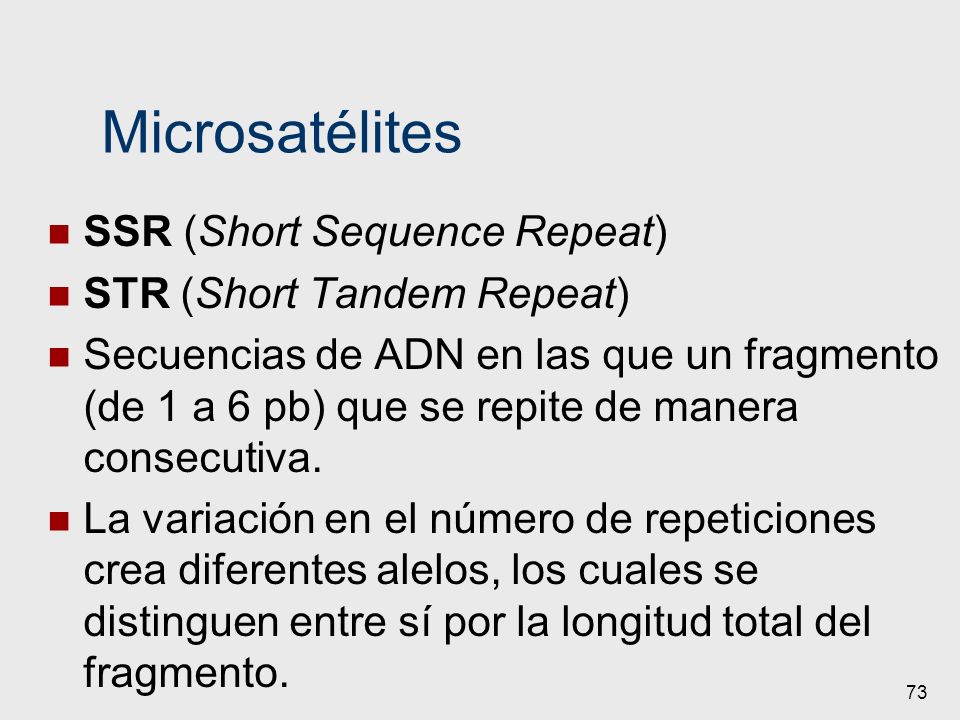 Microsatélites SSR (Short Sequence Repeat) STR (Short Tandem Repeat)
