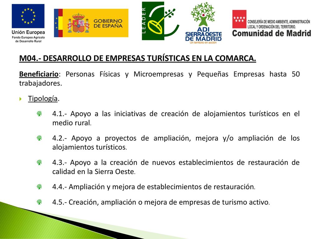 M04.- DESARROLLO DE EMPRESAS TURÍSTICAS EN LA COMARCA.
