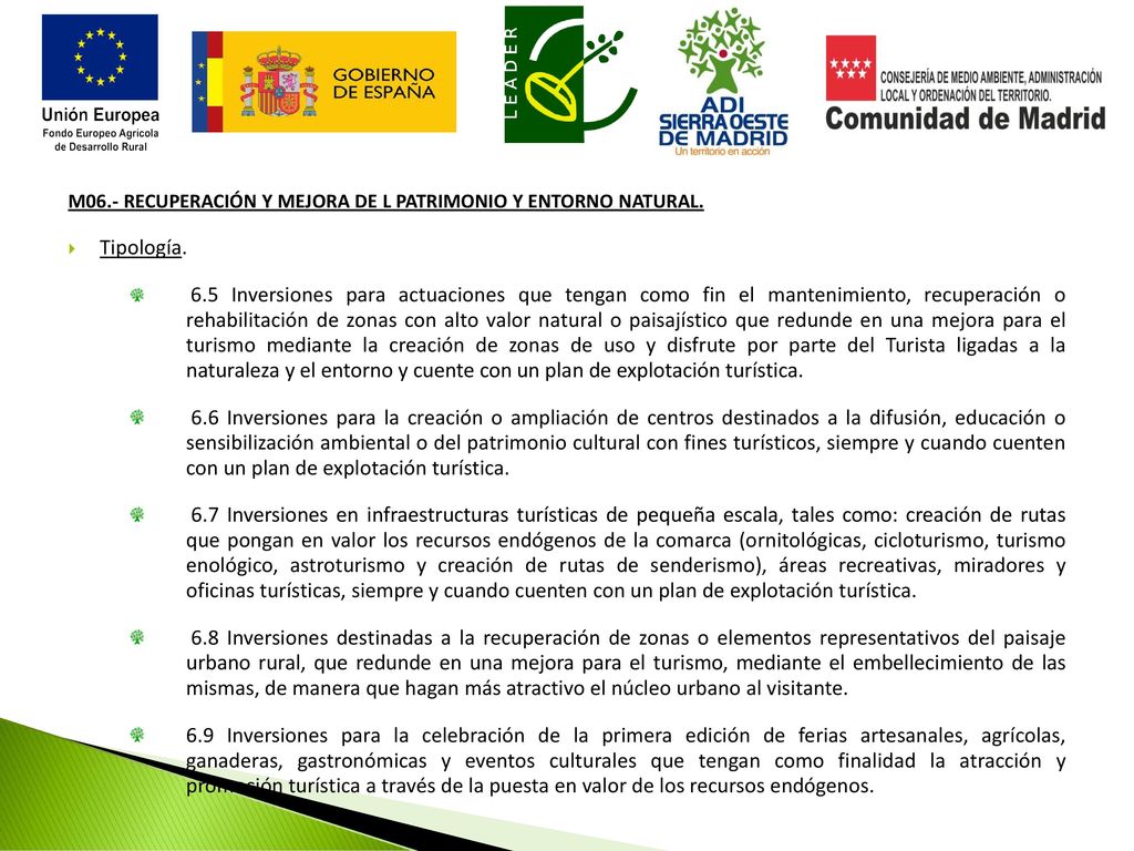 M06.- RECUPERACIÓN Y MEJORA DE L PATRIMONIO Y ENTORNO NATURAL.