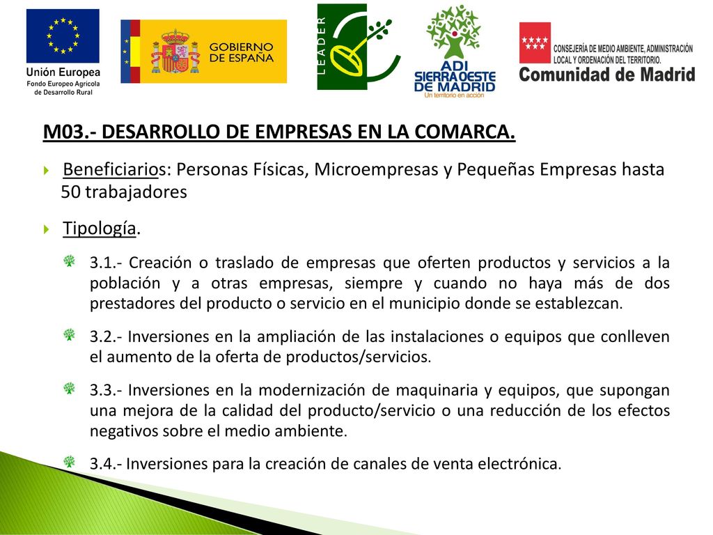 M03.- DESARROLLO DE EMPRESAS EN LA COMARCA.