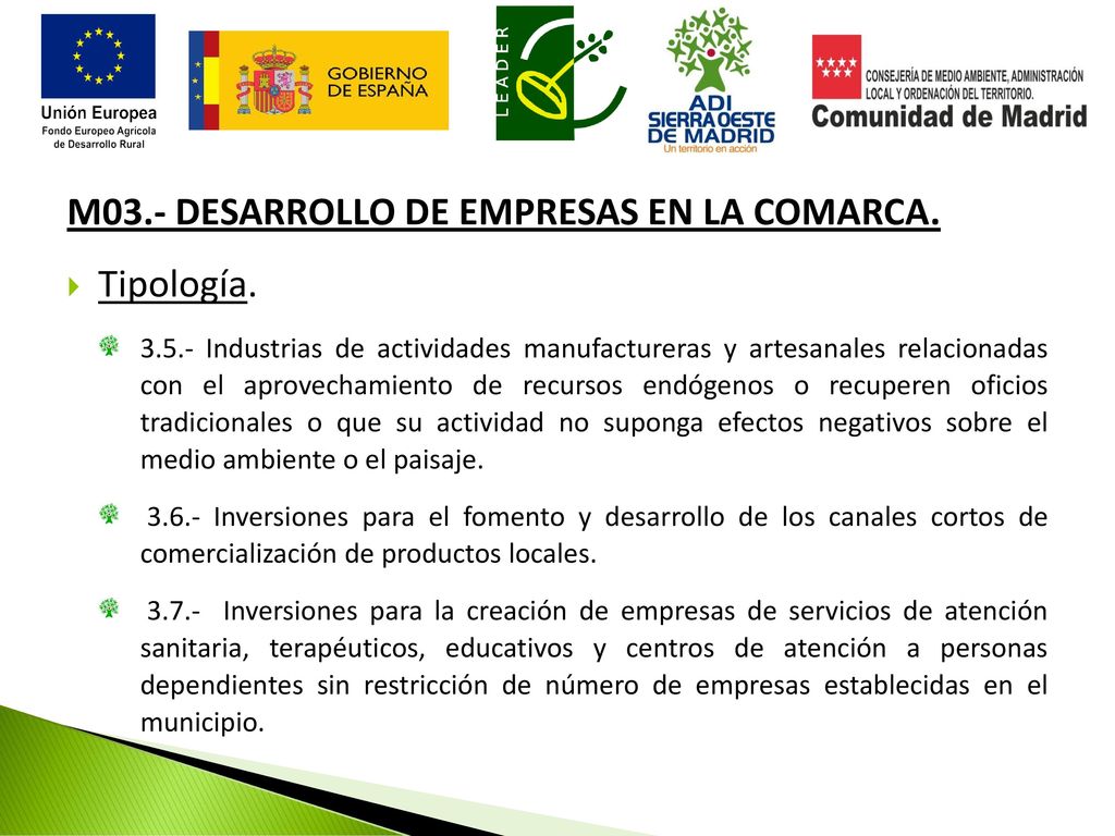 M03.- DESARROLLO DE EMPRESAS EN LA COMARCA. Tipología.